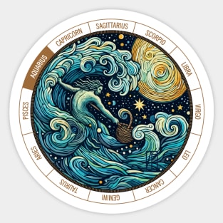 ZODIAC Aquarius - Astrological AQUARIUS - AQUARIUS - ZODIAC sign - Van Gogh style - 7 Sticker